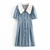 Aachoae-t-Patchwork-Denim-robe-femmes-bouff-e-manches-courtes-mode-robe-pliss-e-col-rabattu