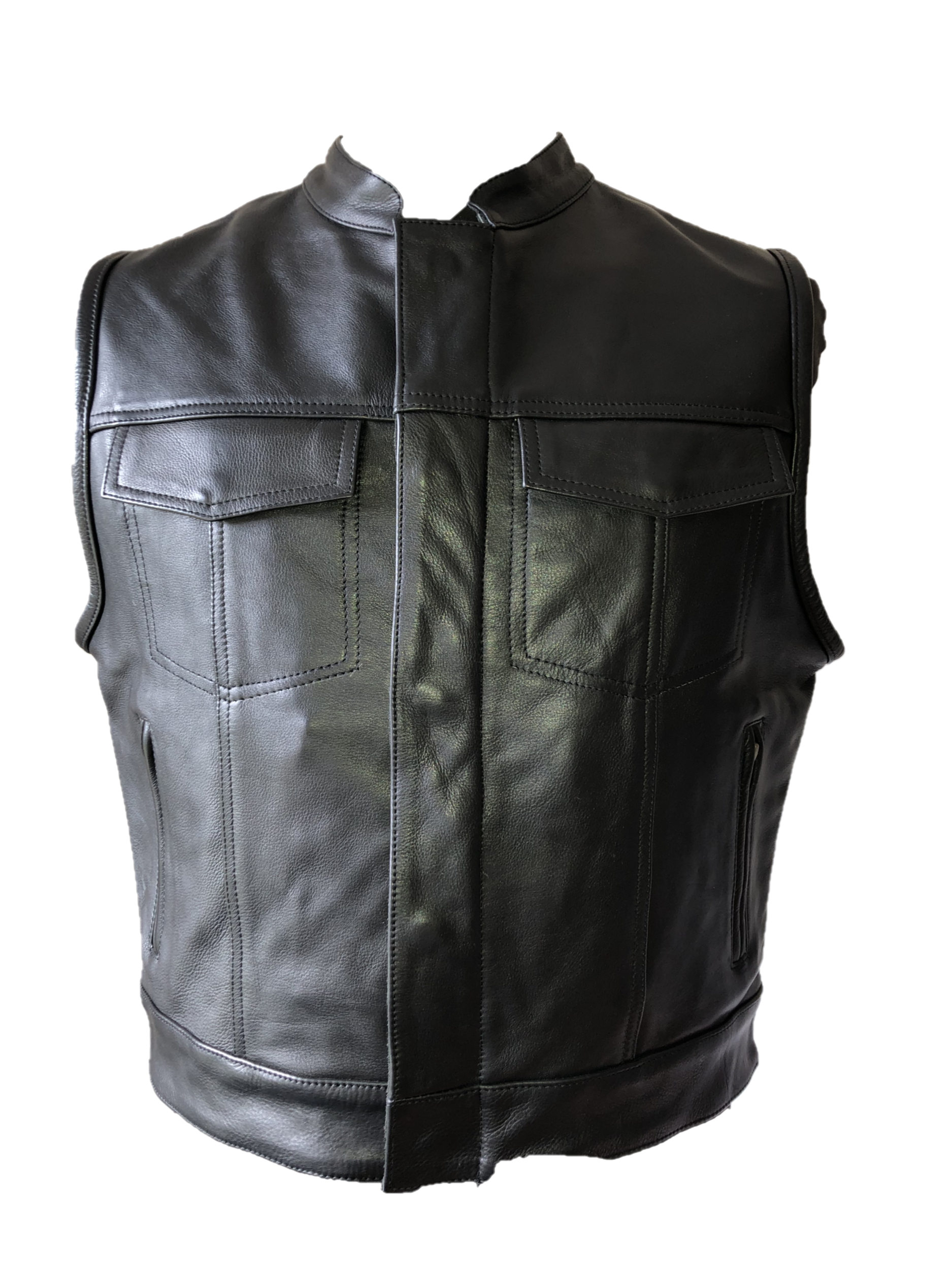 Gilet Moto Homme en Cuir Aniline Pleine Fleur avec Col Mao