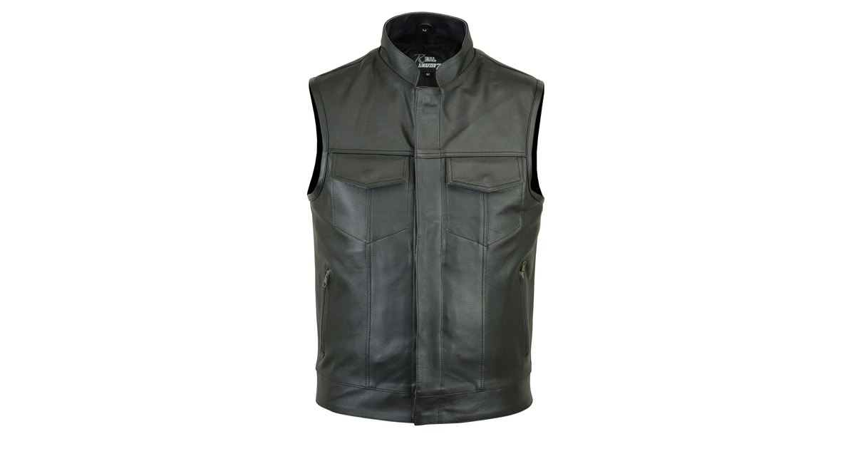 Gilet Moto In Pelle Vera KEROZEN – Stile Biker Vintage, Senza Maniche Con Cinghie Laterali Regolabili