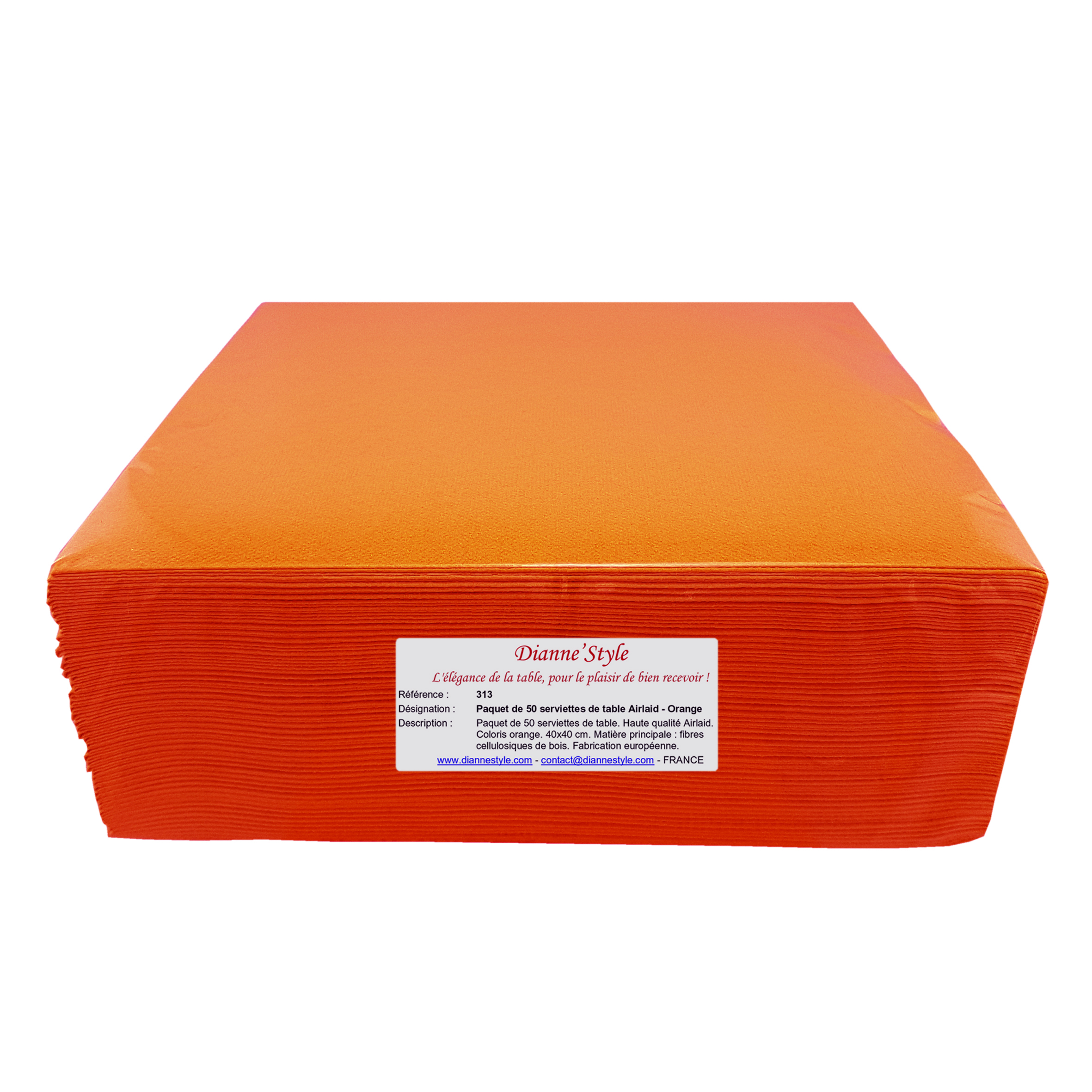 Paquet de 50 serviettes de table Airlaid - Orange. Réf 313