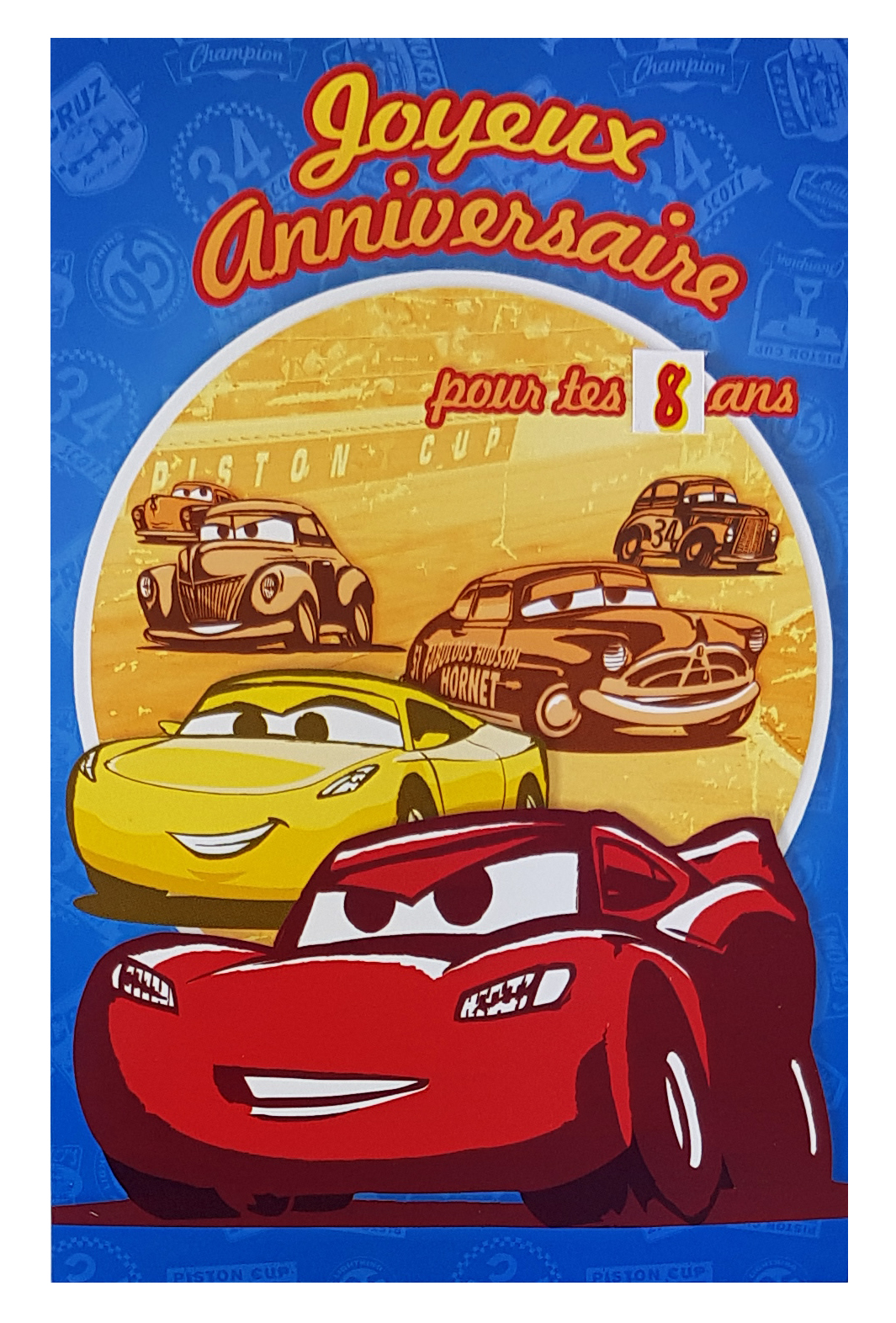 Carte anniversaire Cars Disney Pixar-Flash McQueen, Cruz et Doc Hudson. Réf. 79