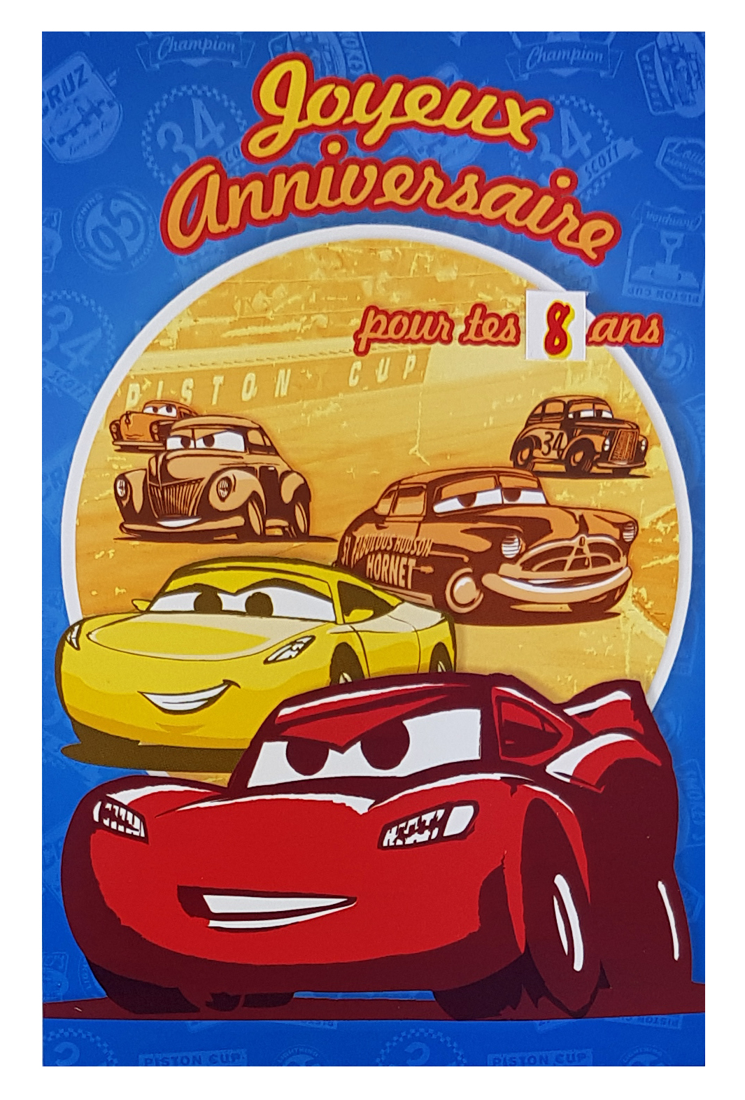 Carte de menu anniversaire Cars Disney Pixar-Flash McQueen, Cruz et Doc Hudson. Réf. 80