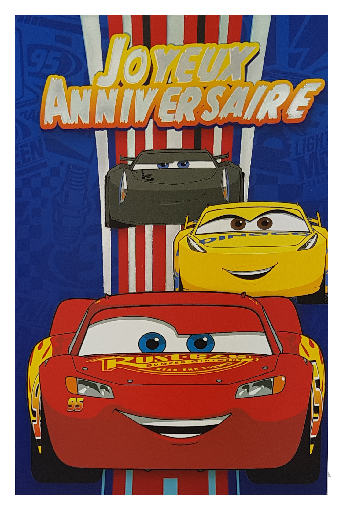 Carte anniversaire Cars Disney Pixar-Flash McQueen, Cruz Dinoco. Réf. 83