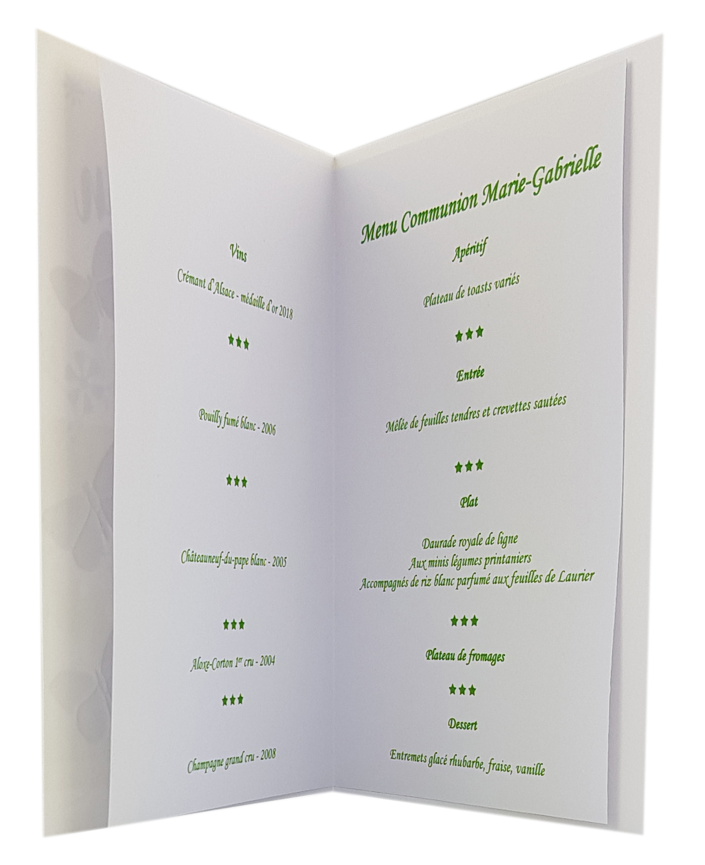 carte de menu communion D