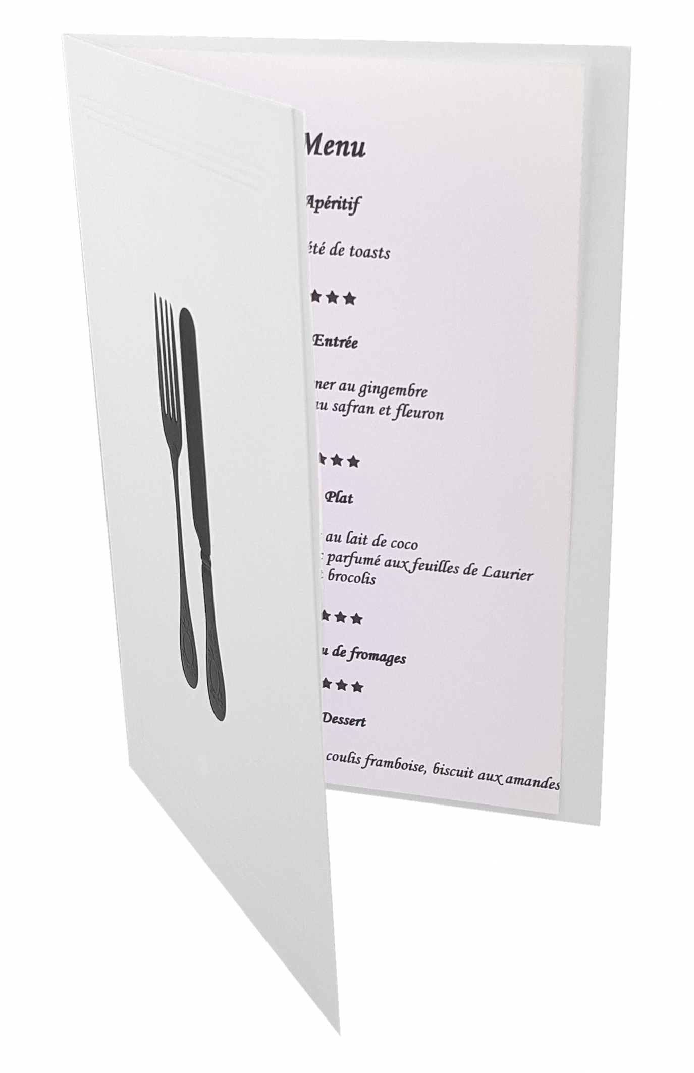 Carte menu couverts noirs 34 VF1 blanchi