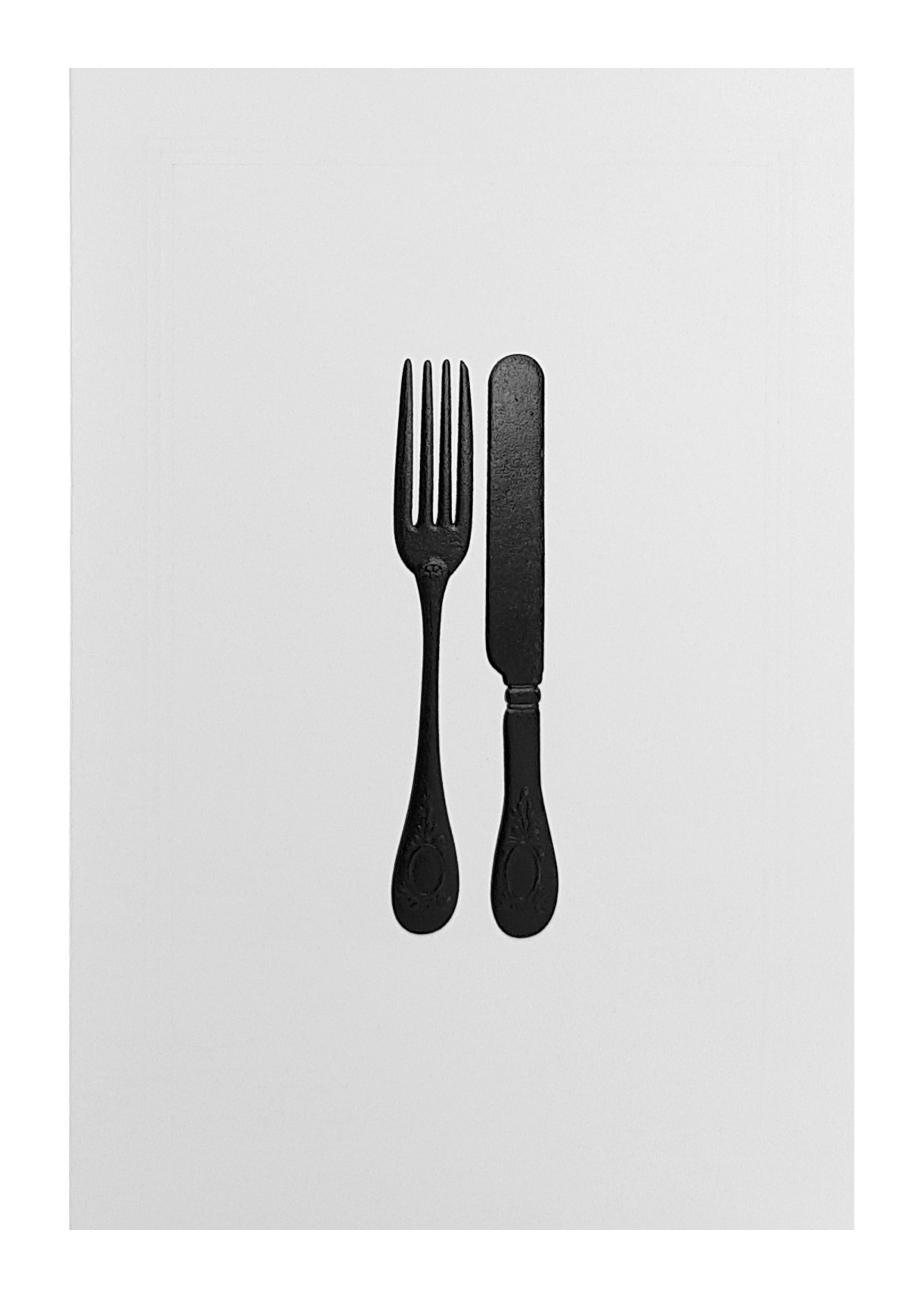 Carte de menu blanche - couverts noirs. Réf. 378
