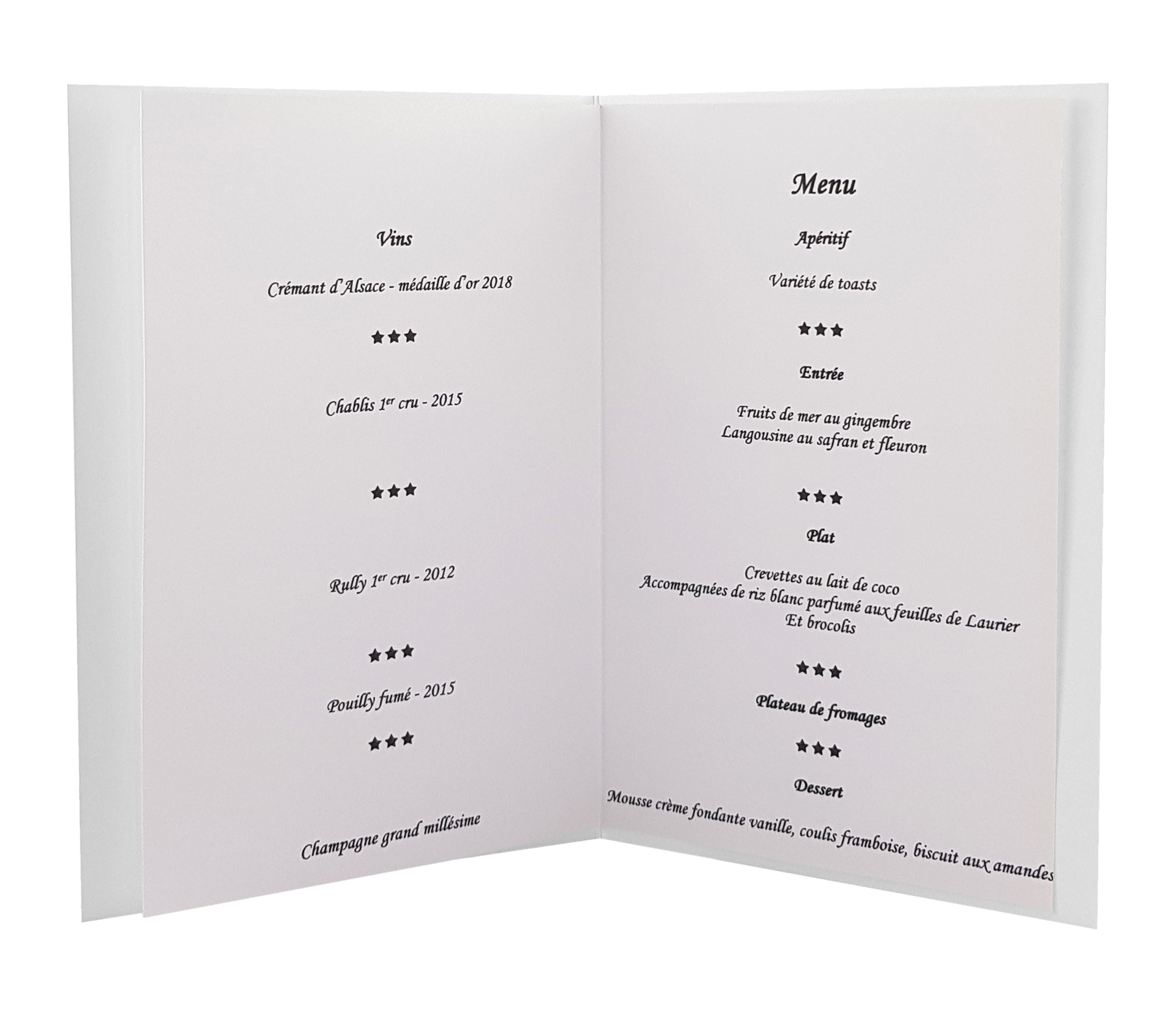 Carte menu couverts noirs ouverte VF1 blanchi
