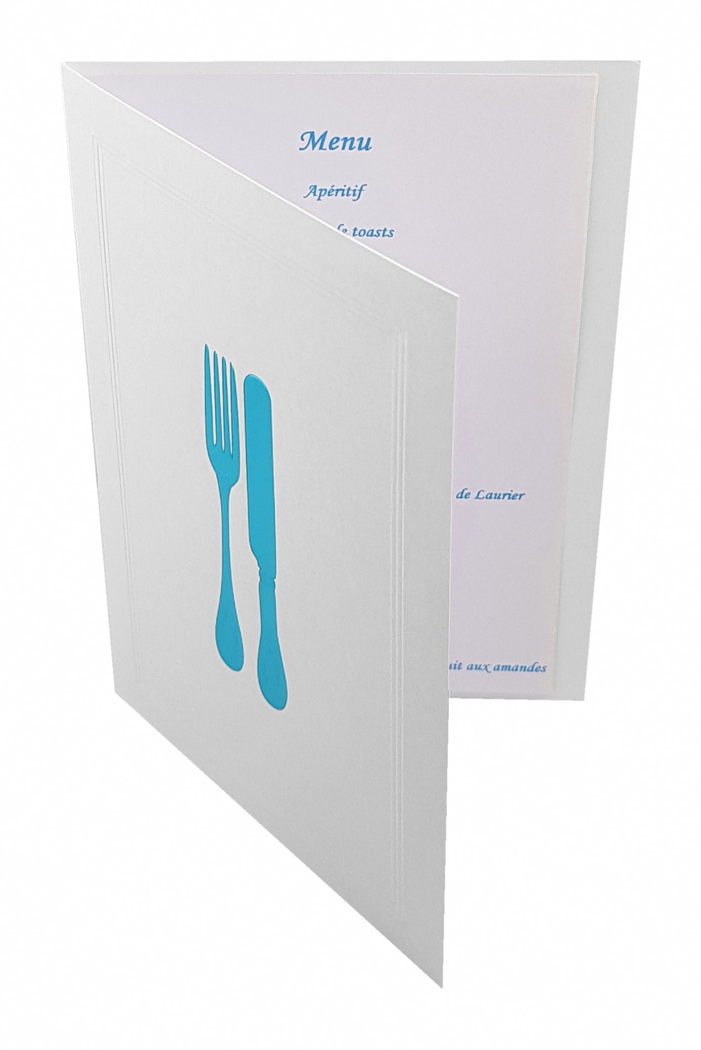 Carte menu couverts bleus 34 VF1 blanchi