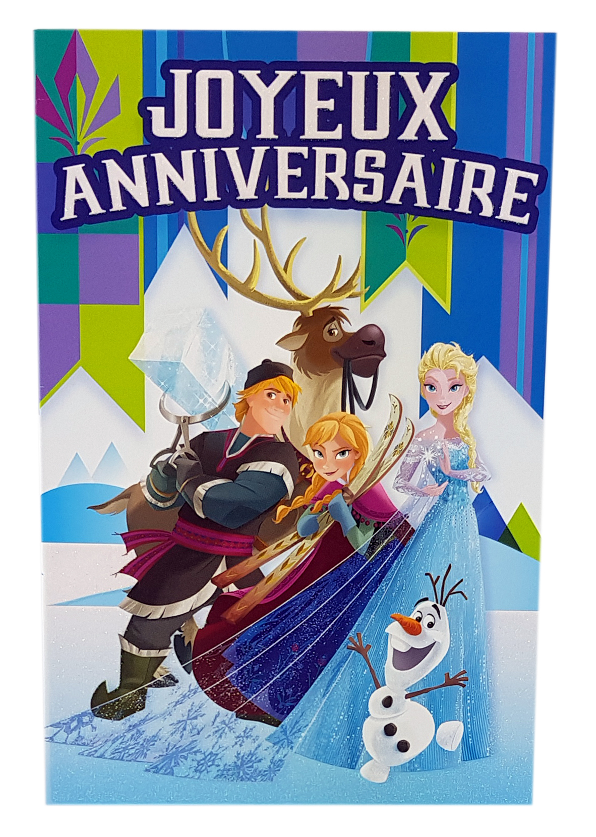 Carte de menu anniversaire Reine des neiges-Elsa, Olaf, Anna, Christophe et Sven. Réf. 100