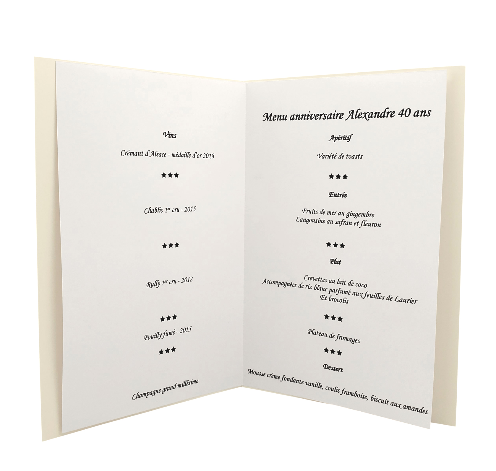 Carte de menu