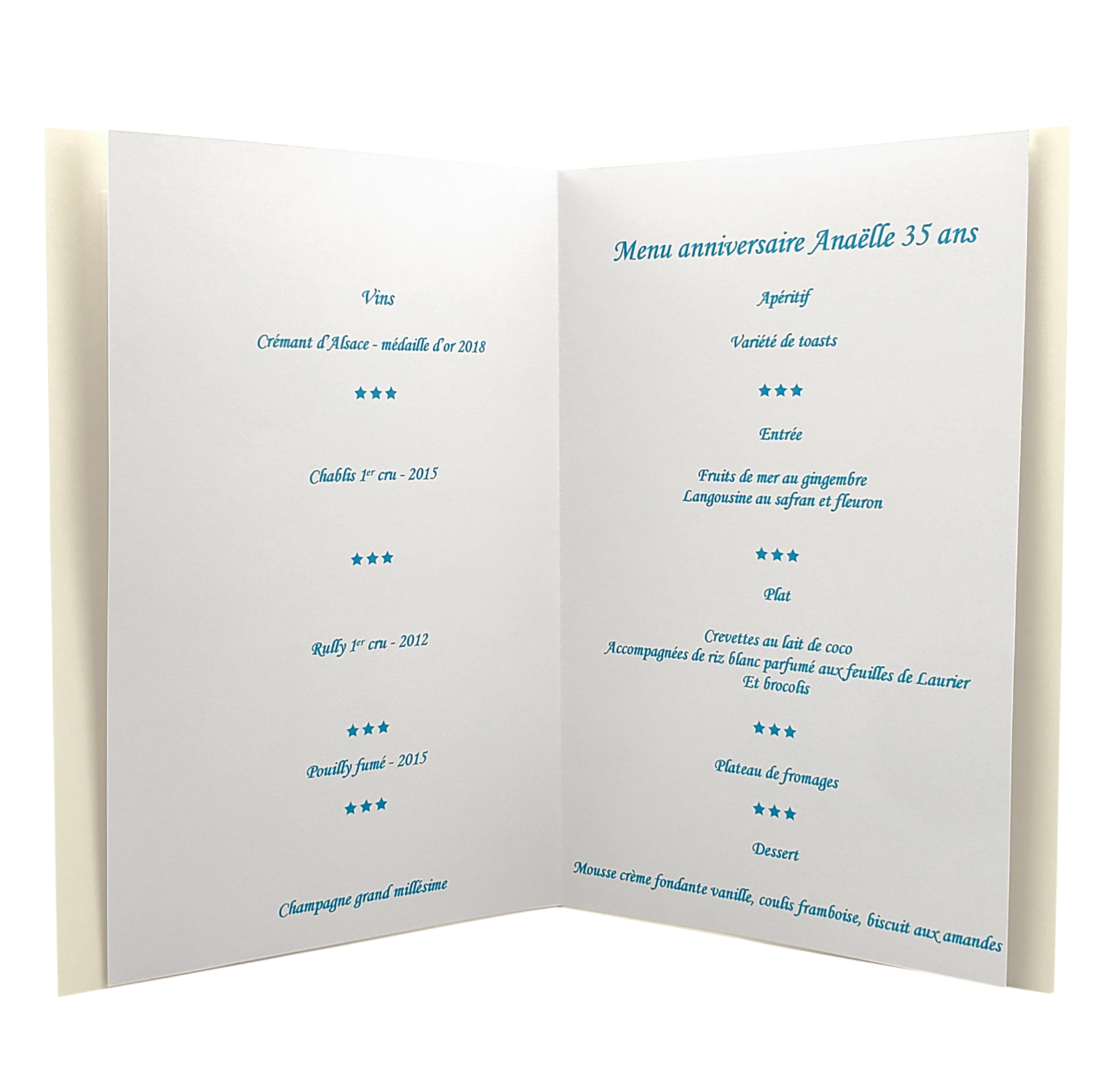 Carte de menu anniversaire