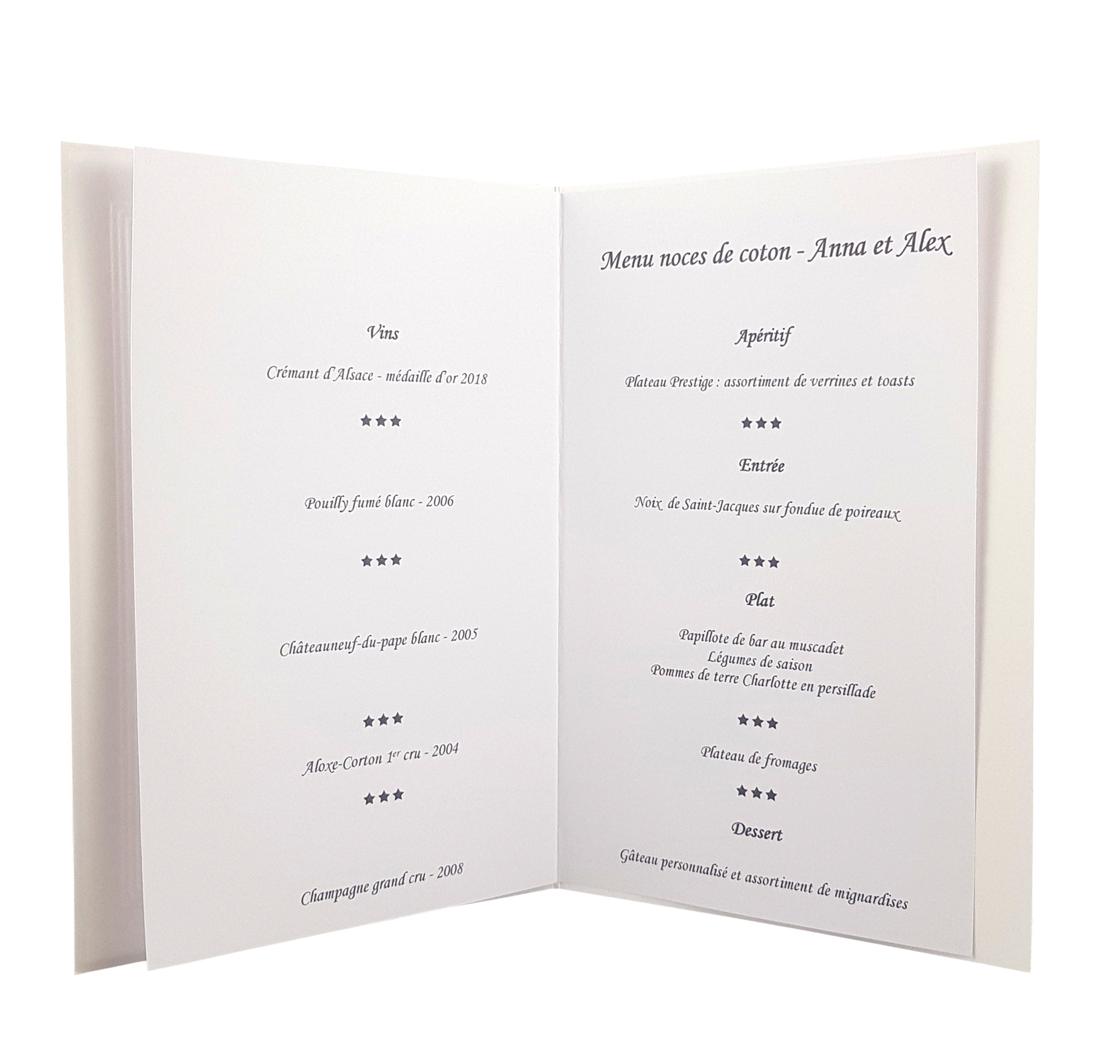 Carte de menu anniversaire de mariage