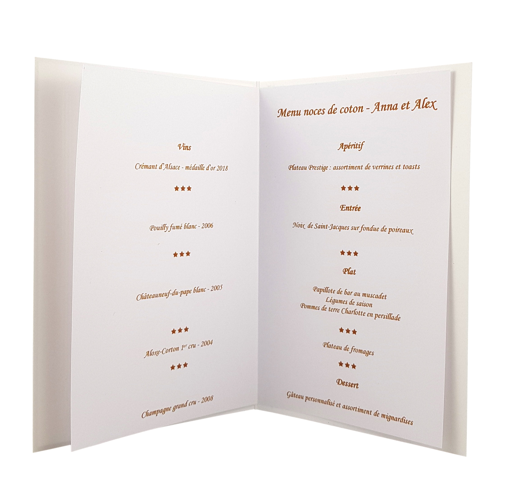 Carte de menu anniversaire de mariage