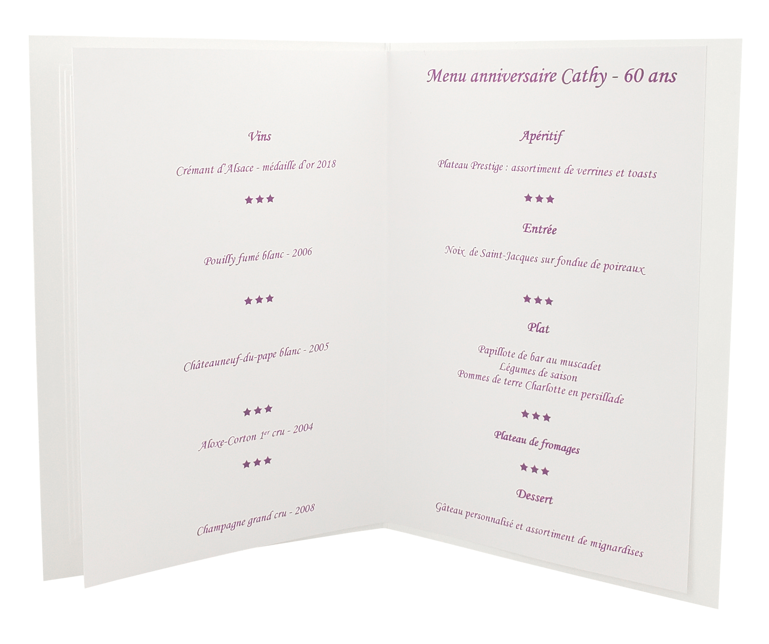 Carte de menu violette