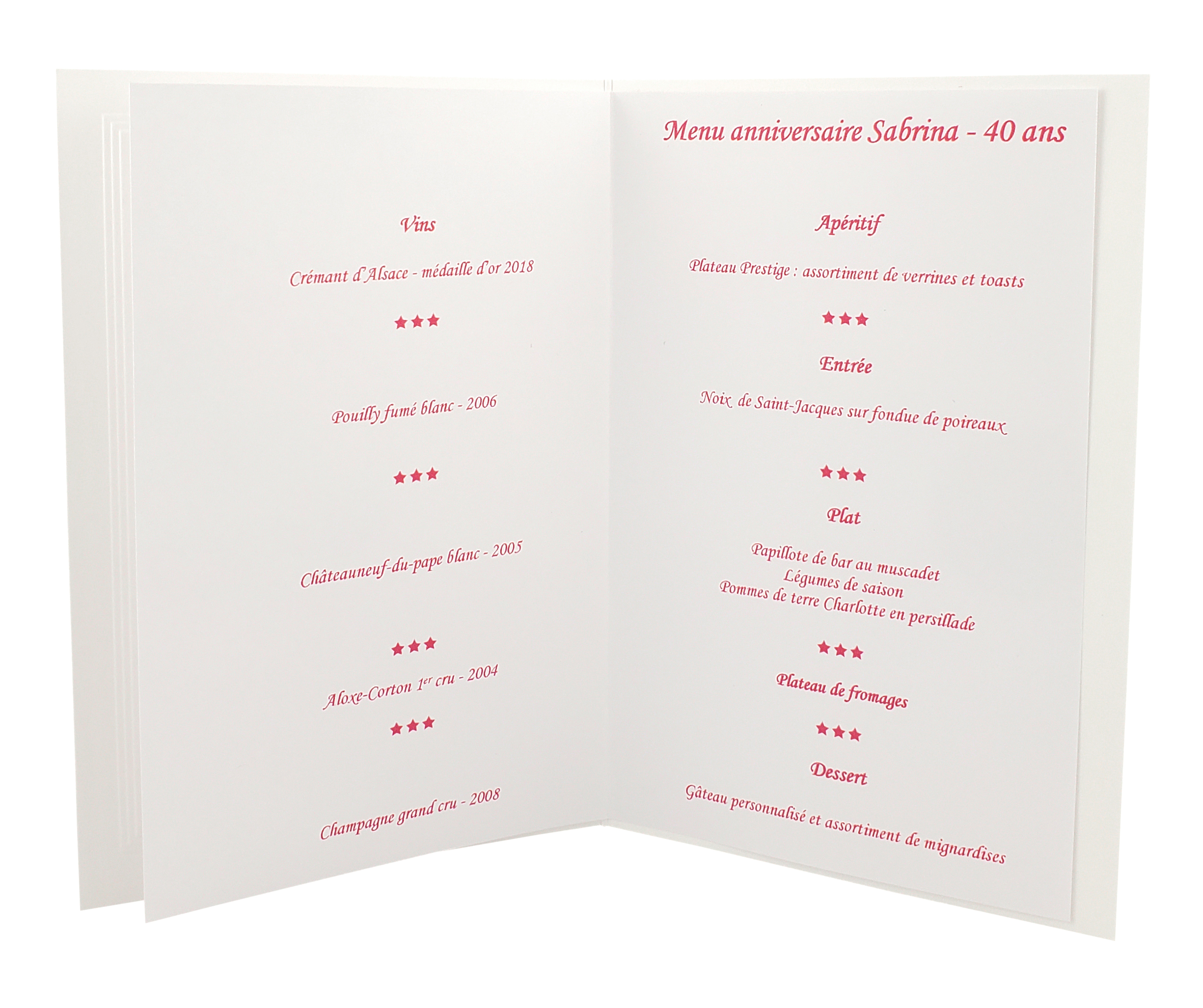 Carte de menu rose