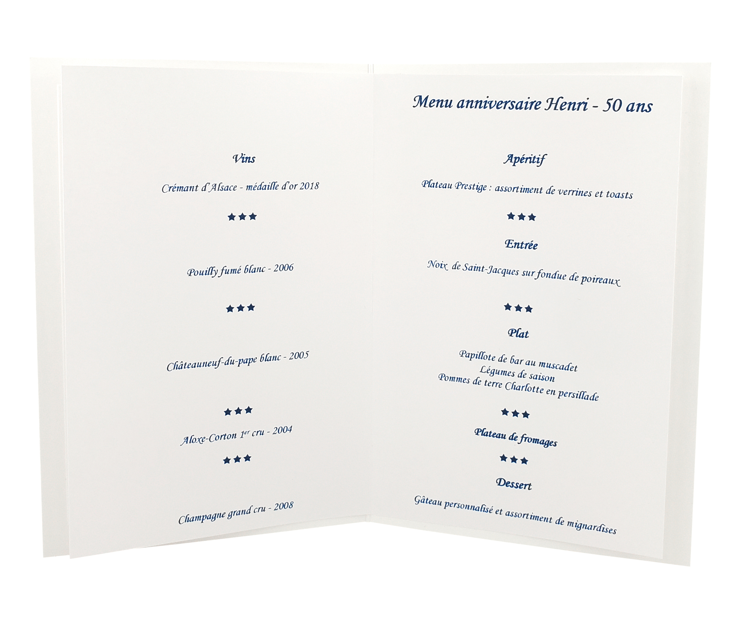 Carte de menu bleu marine