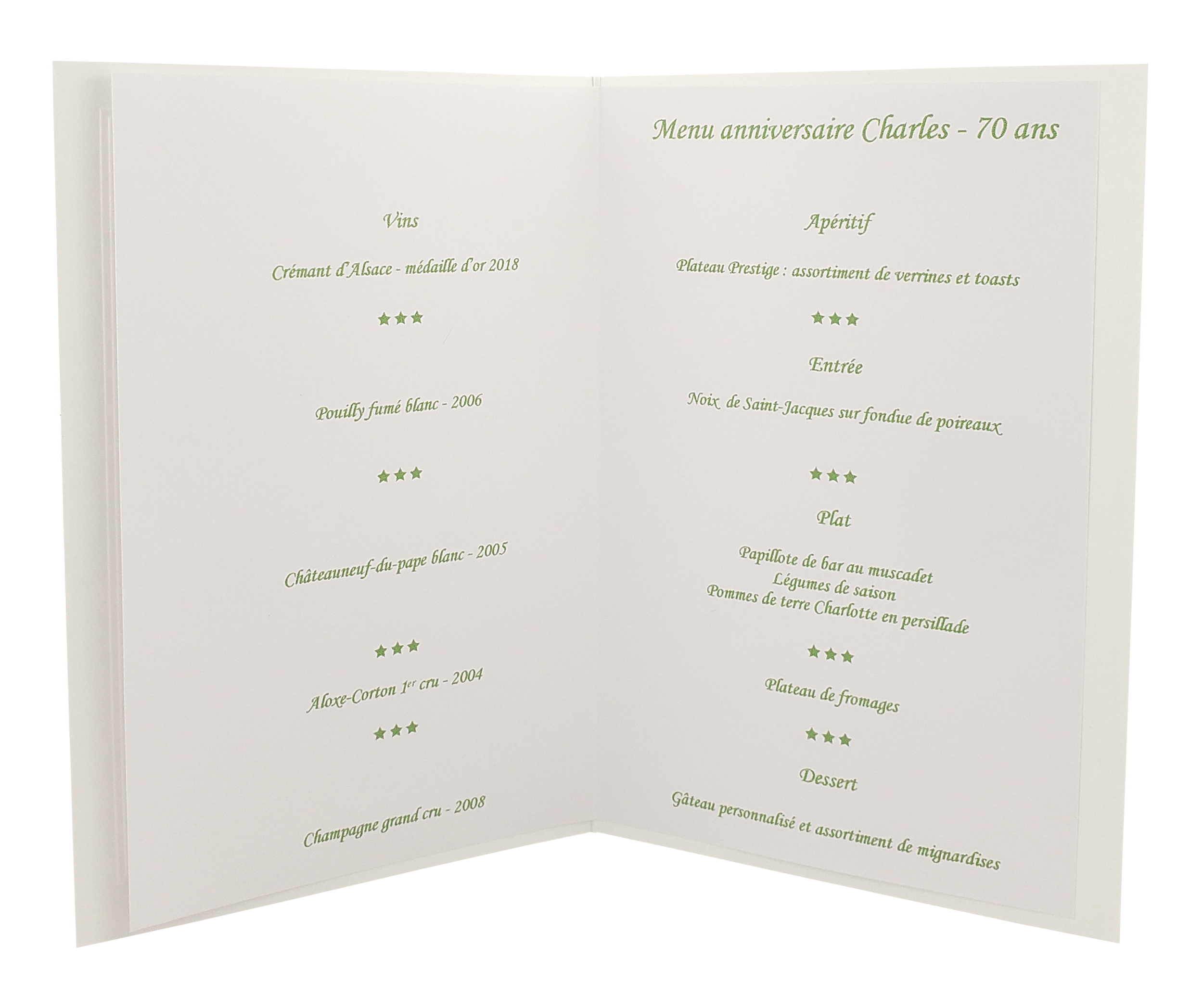 Carte de menu verte
