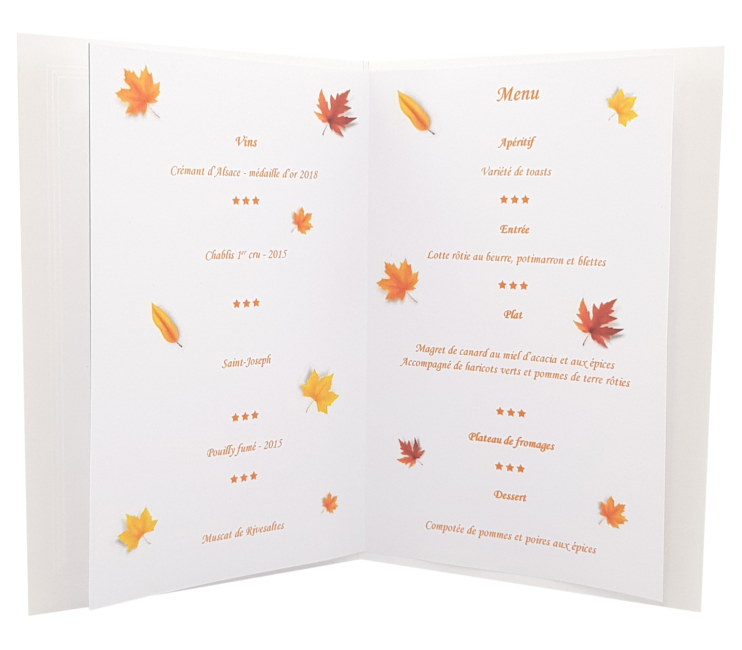 Carte menu thème automne