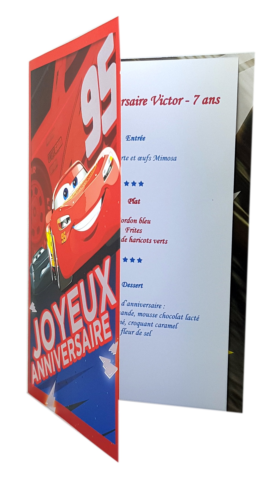 Carte de menu anniversaire Cars Disney Réf 82