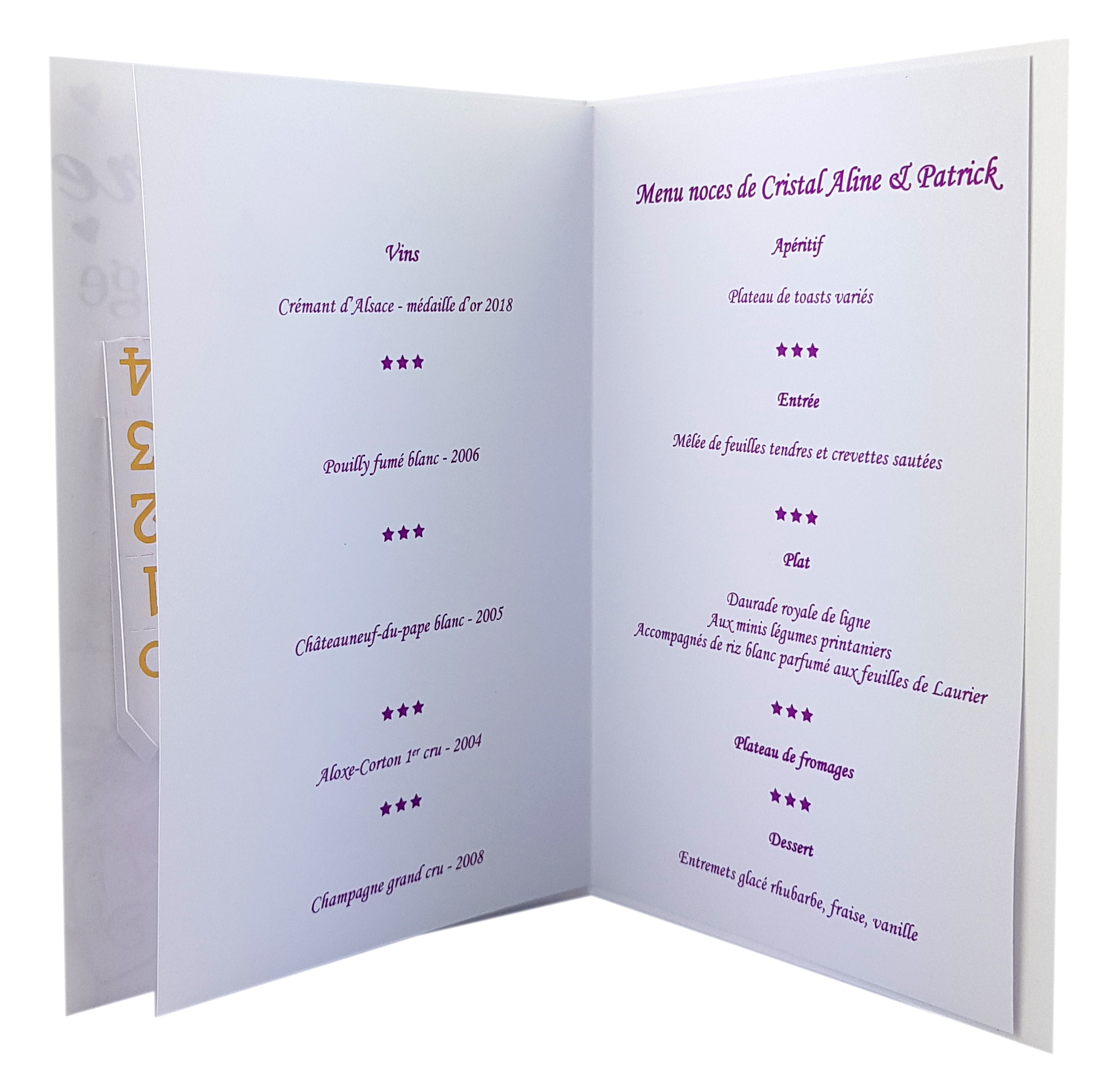 Carte personnalisable en menu - thème anniversaire de mariage fleurs violettes