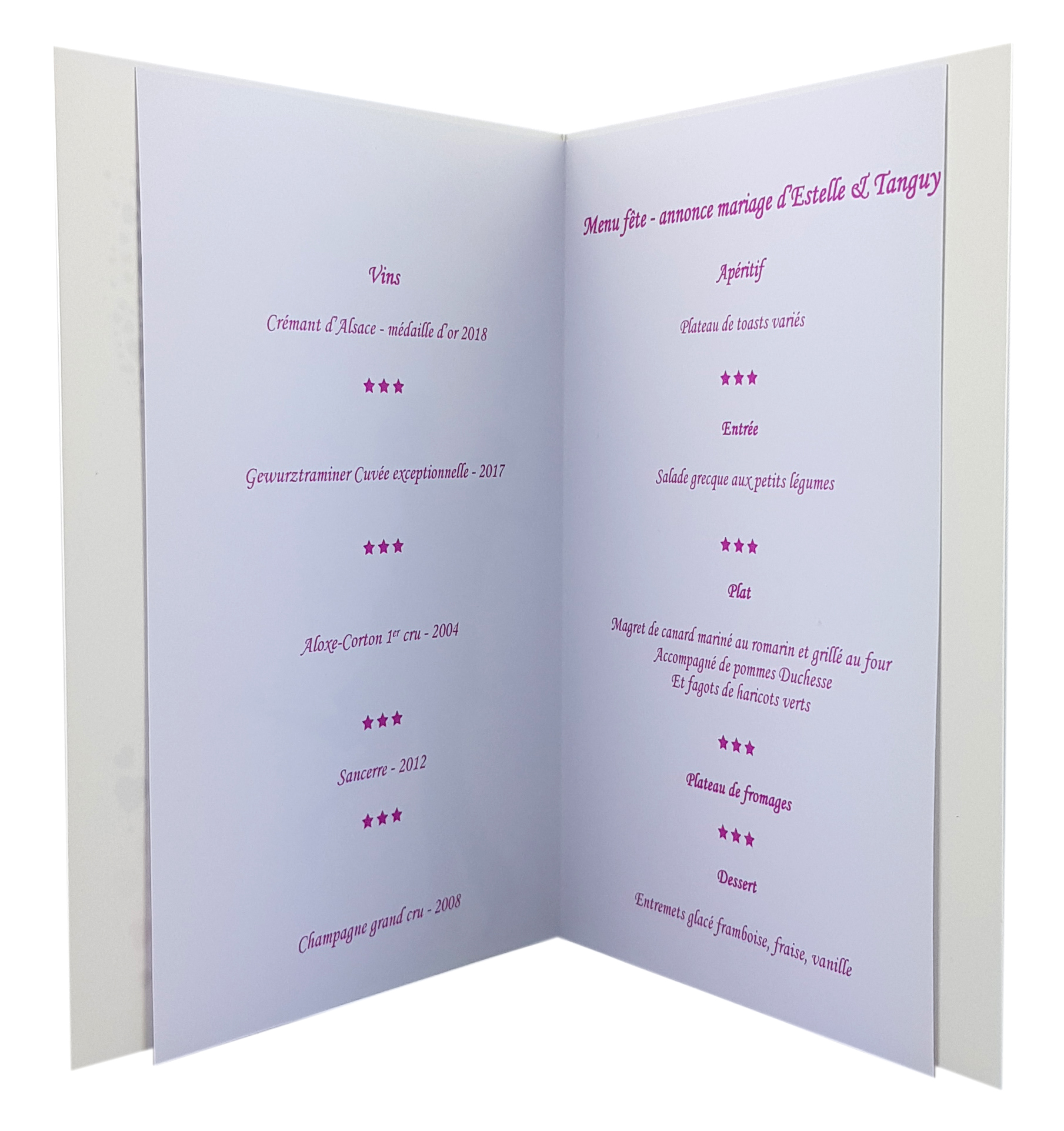 carte de menu - Thème félicitations pour mariage dorée Réf 42 B