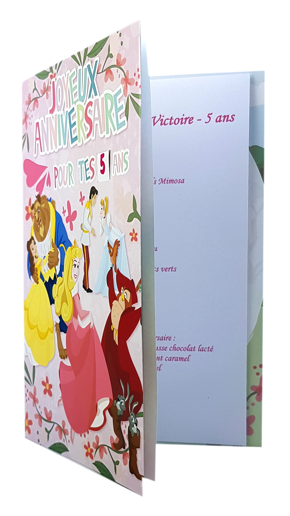 carte de menu anniversaire princesses Disney Réf 108