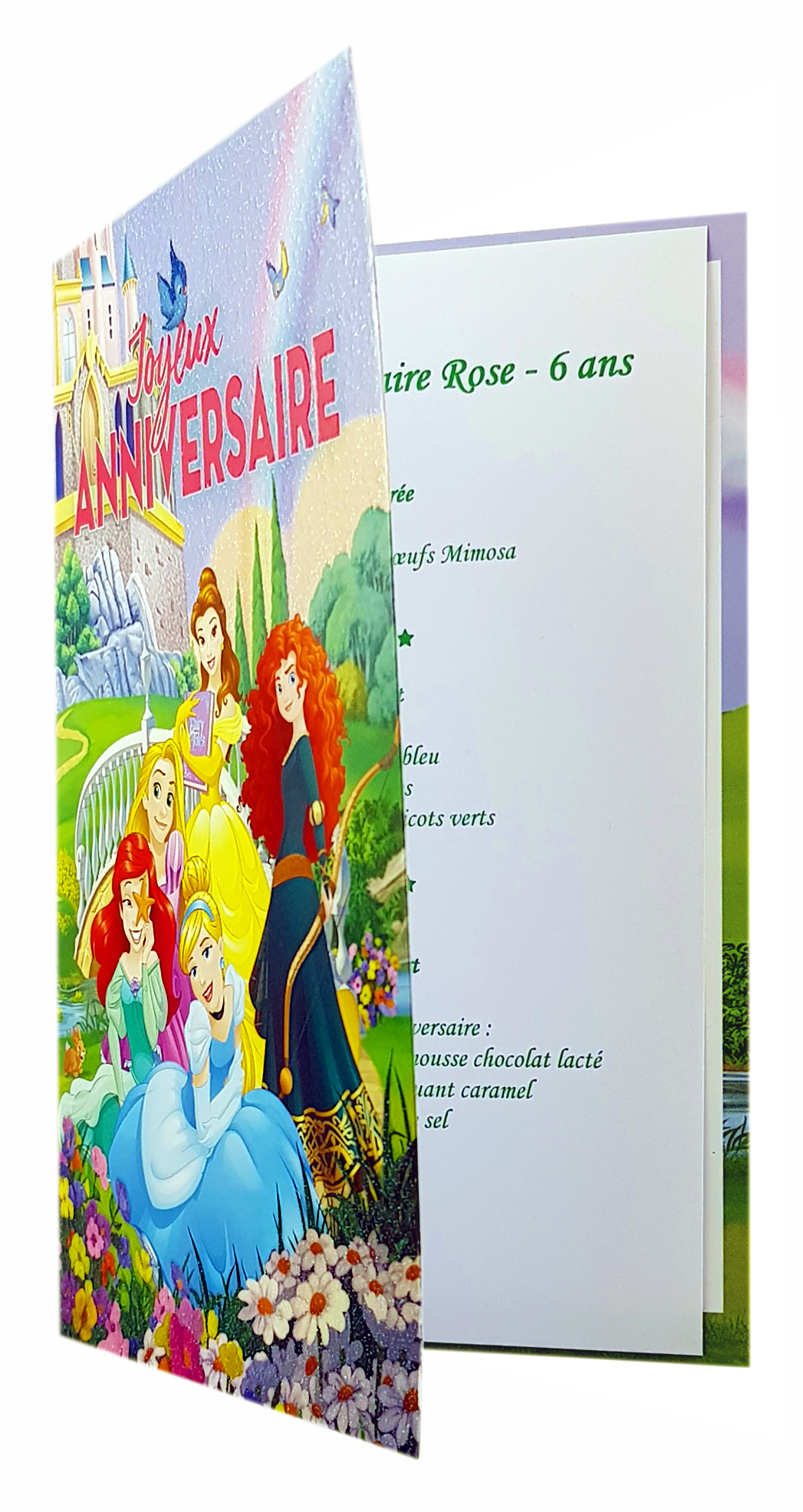 Carte de menu anniversaire princesses Disney Réf 112