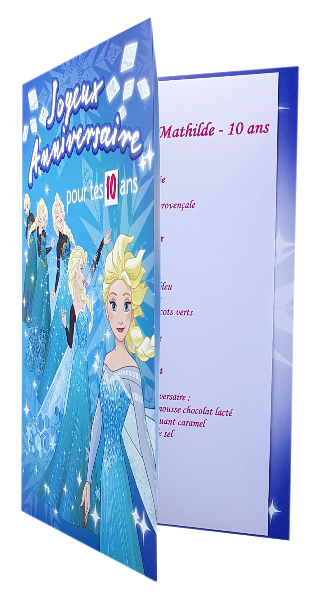 carte de menu anniversaire Reine des Neiges Disney Réf 102