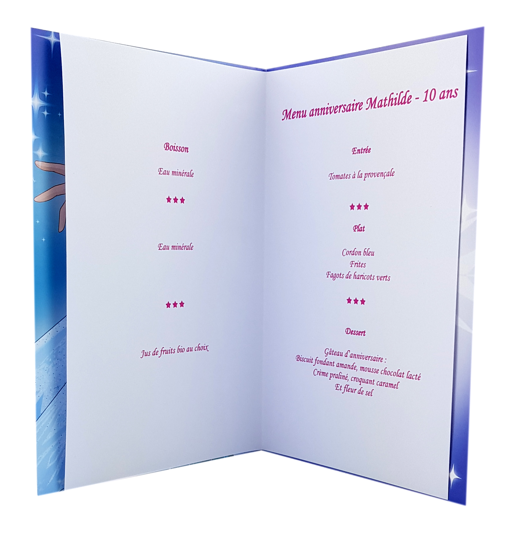 carte personnalisable en menu - Thème anniversaire Reine des Neiges Disney Elsa