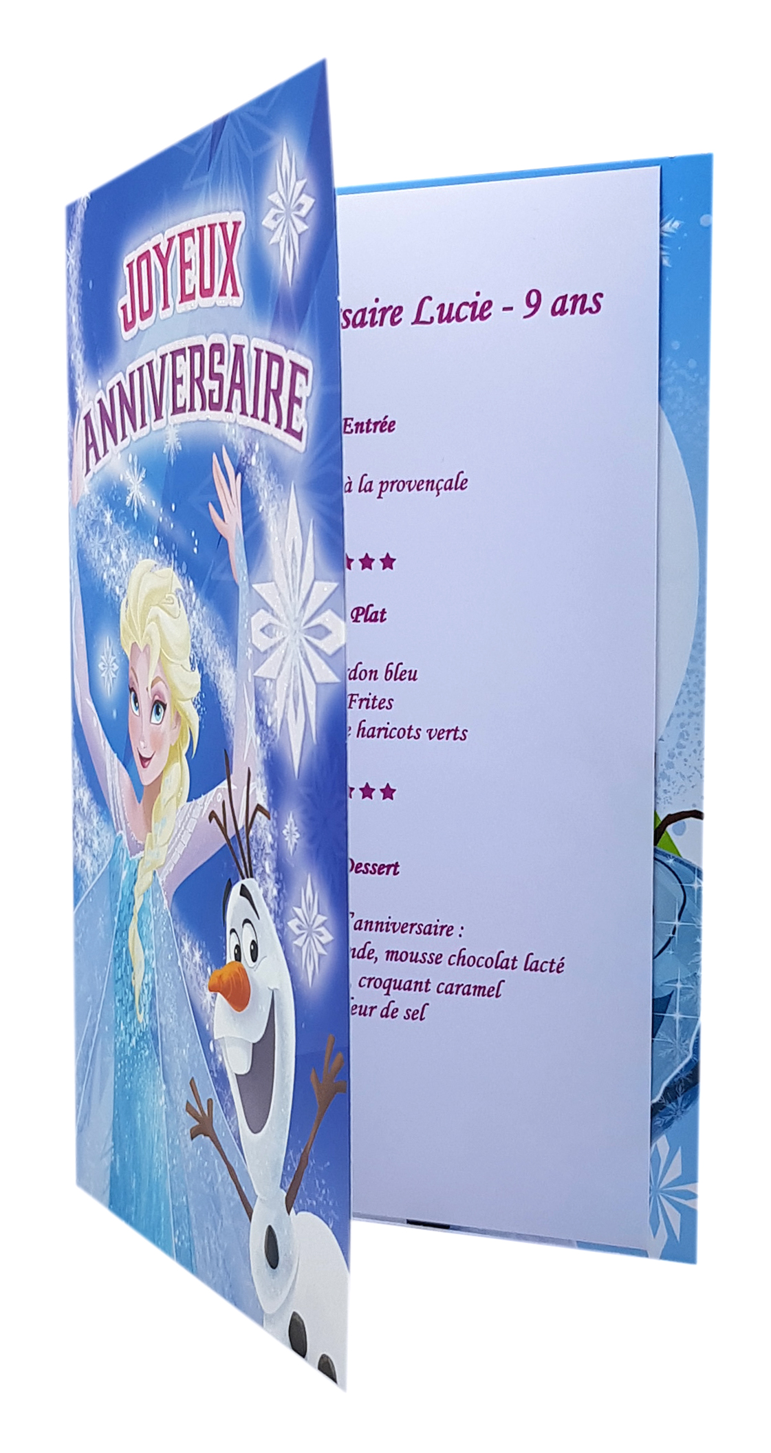 carte de menu anniversaire Reine des Neiges Disney Réf 94