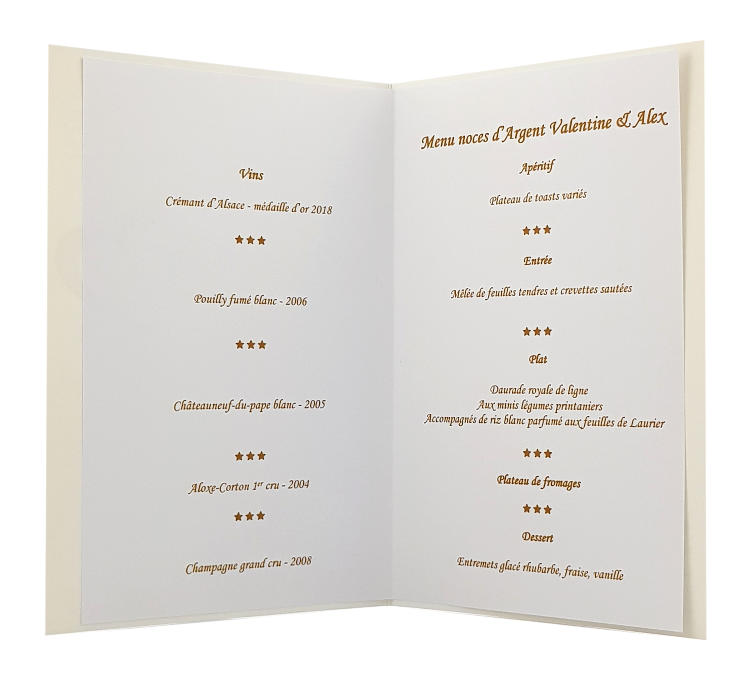 Carte personnalisable en menu - Thème anniversaire de mariage champagne