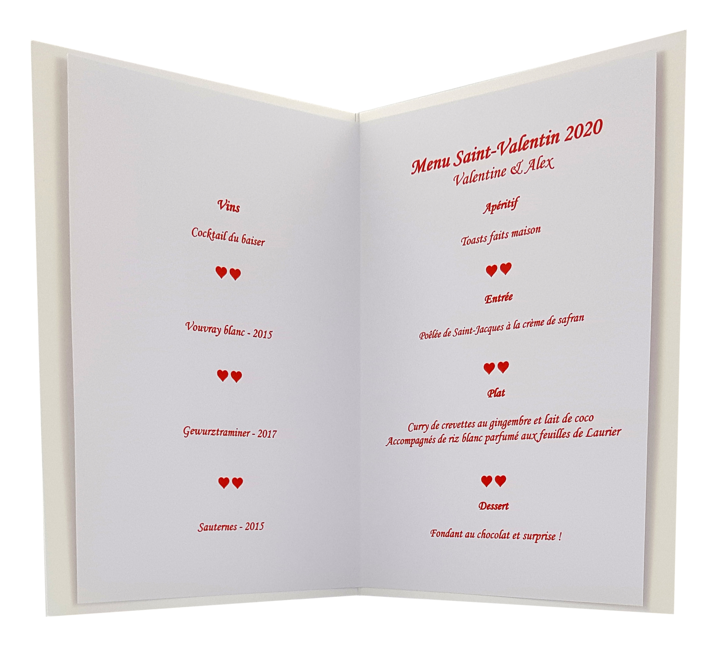 Carte de menu saint-valentin 201 B