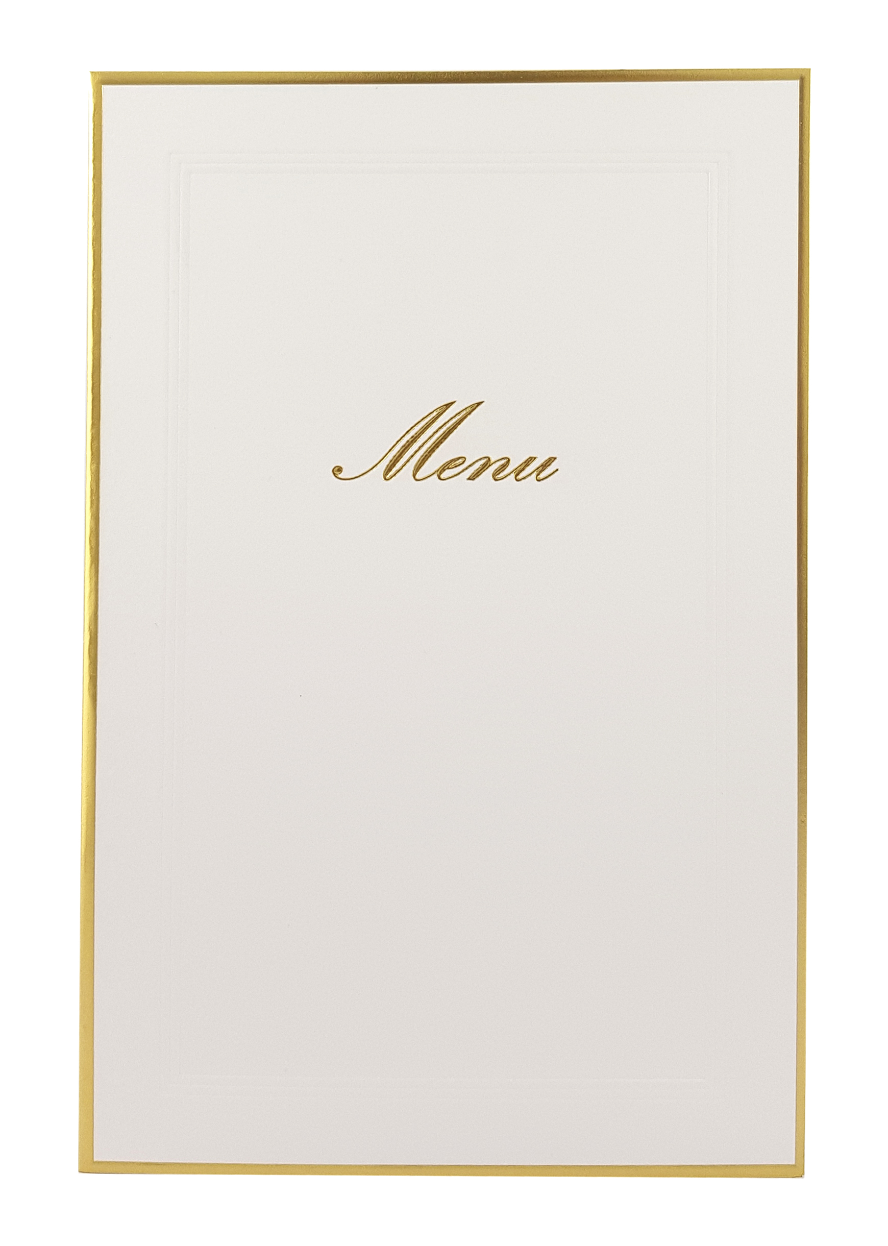 Carte de menu blanche, contours dorés. Réf. 218