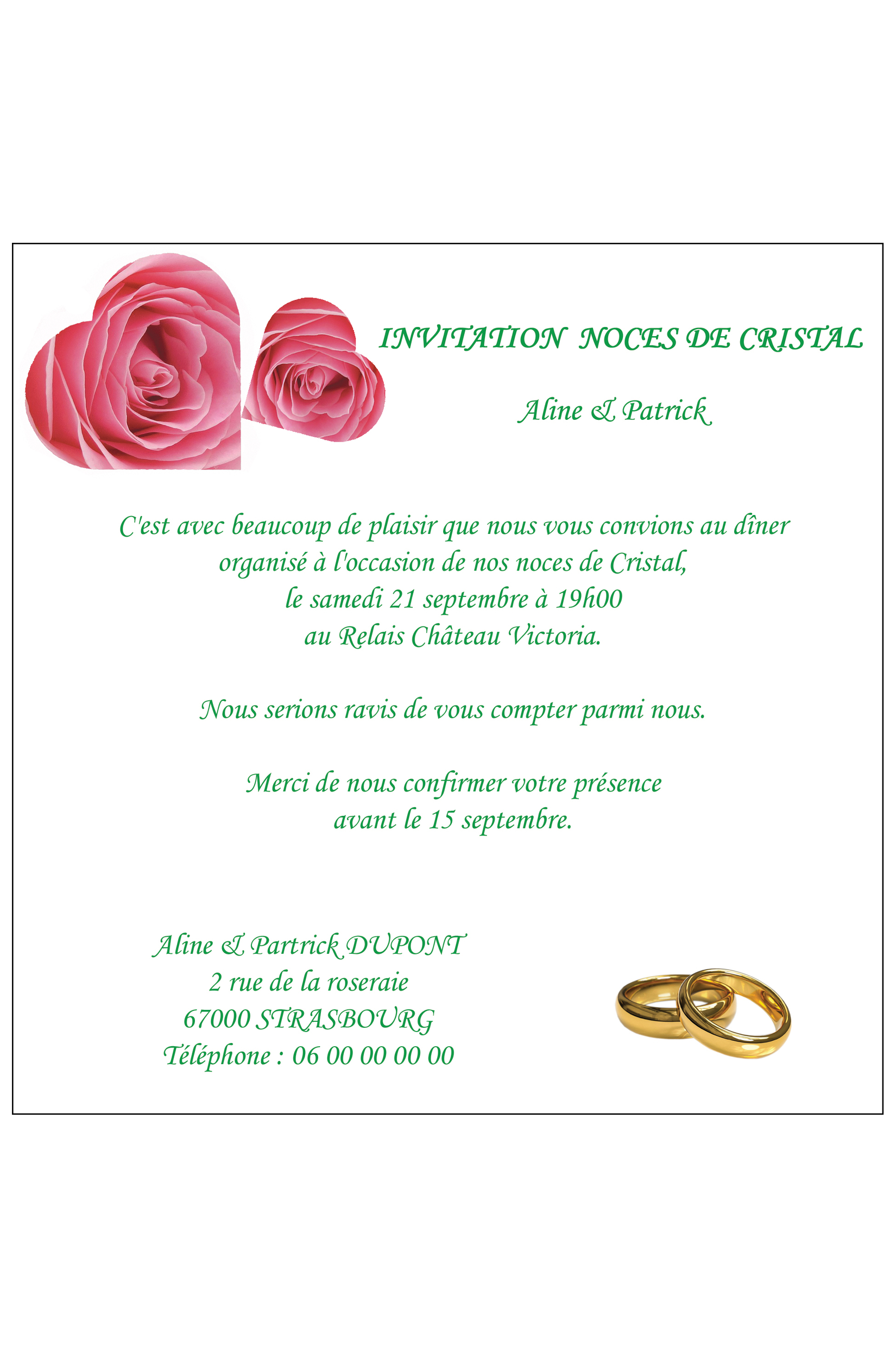 Carte d\'invitation anniversaire de mariage. Réf. 174