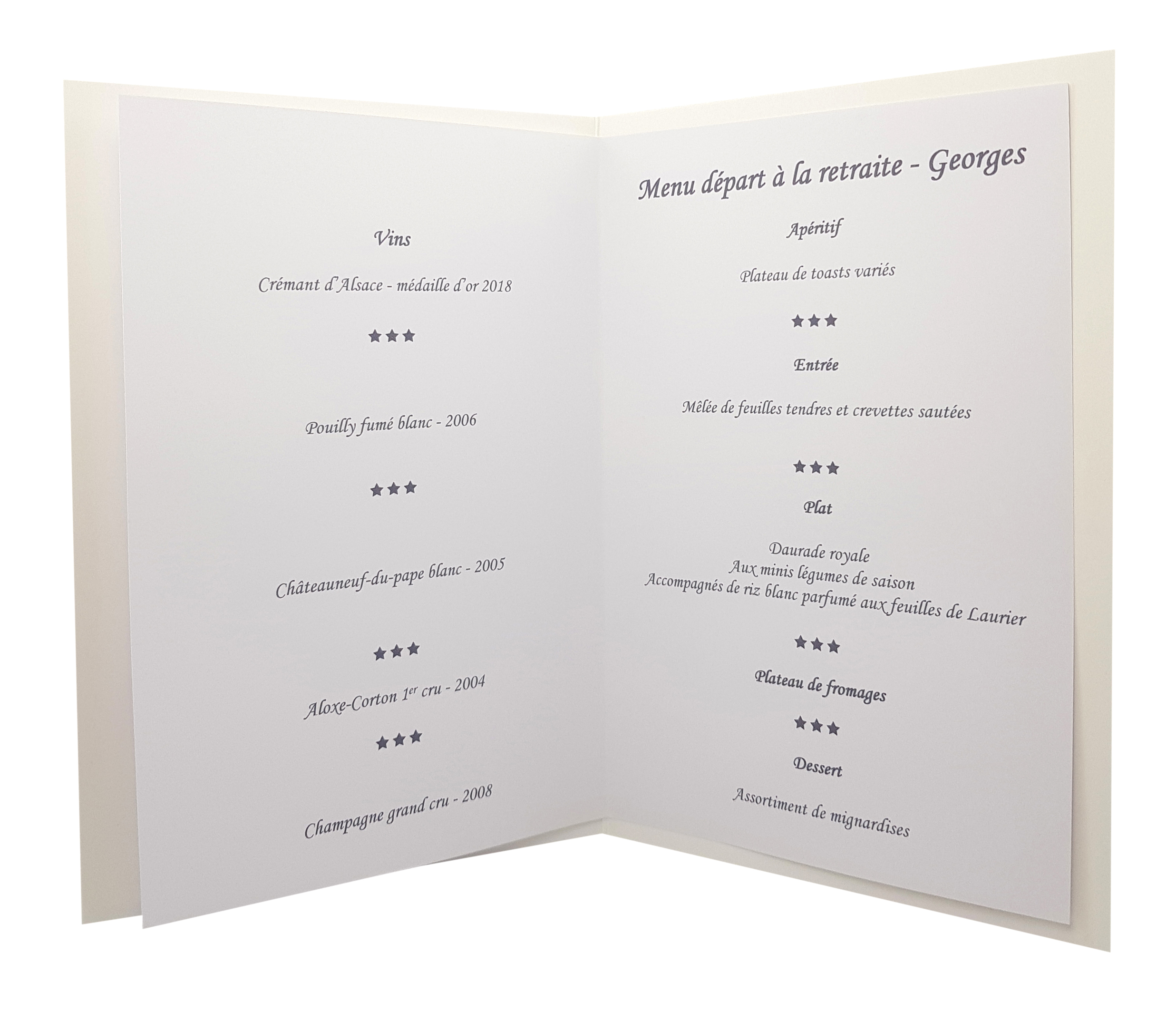 Carte de menu Réf. 210 b