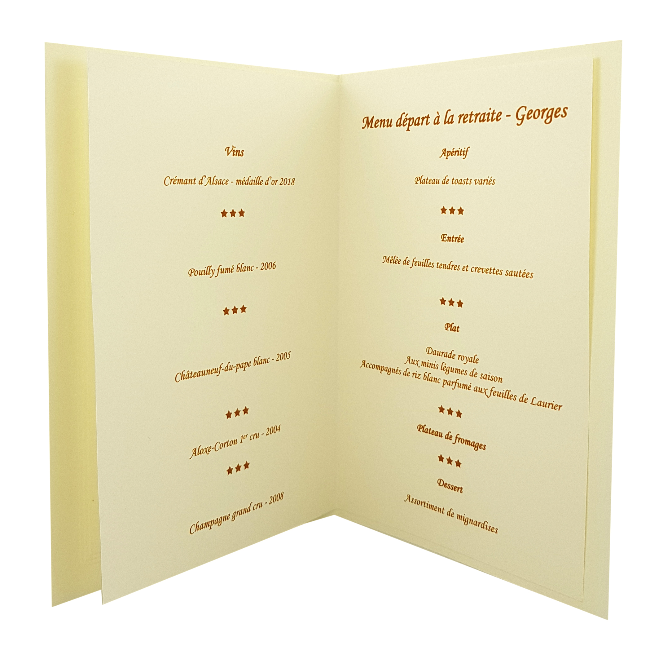 Carte de menu réception Réf. 208 b