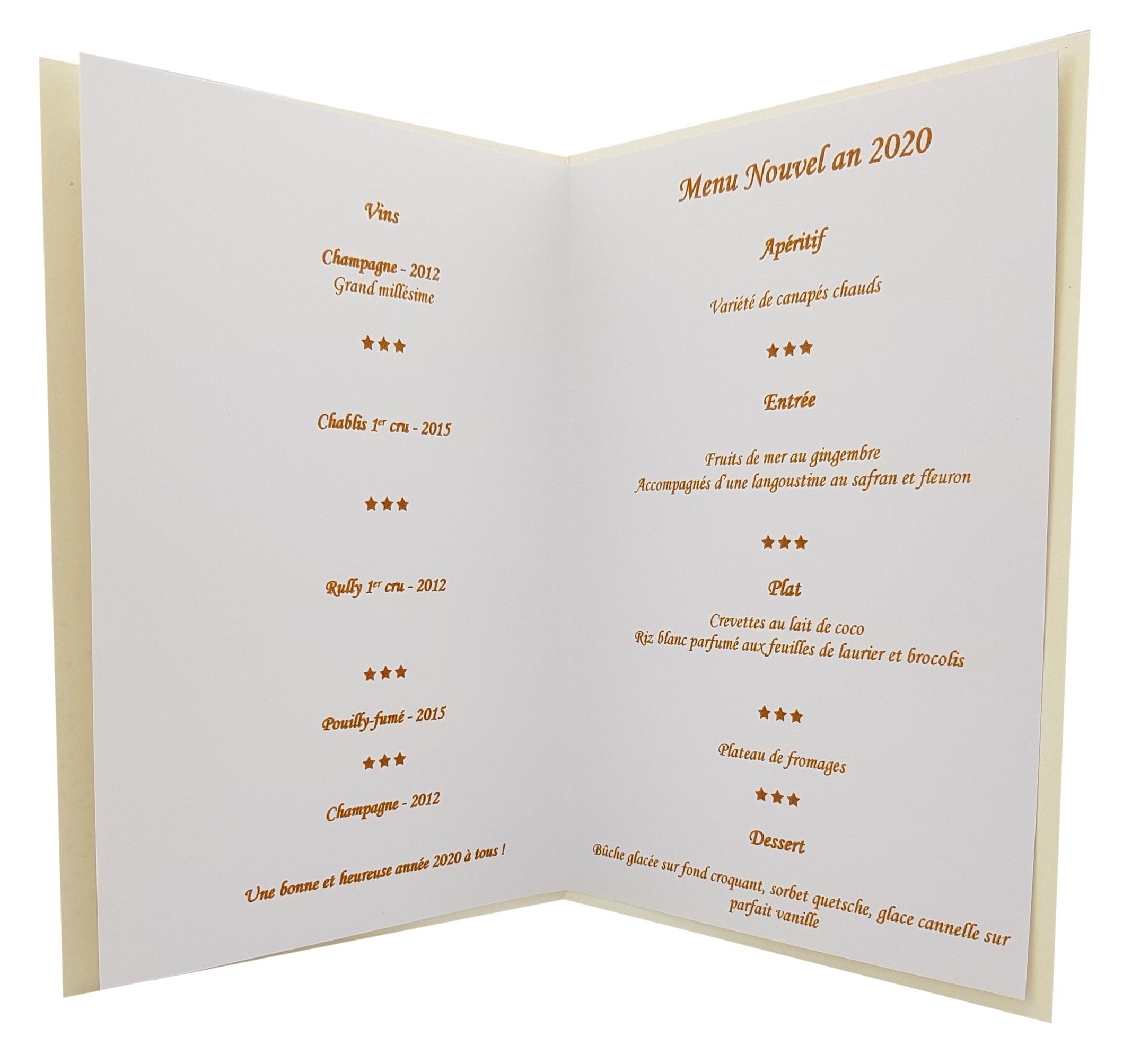 Carte de menu nouvel an Réf. 195 a