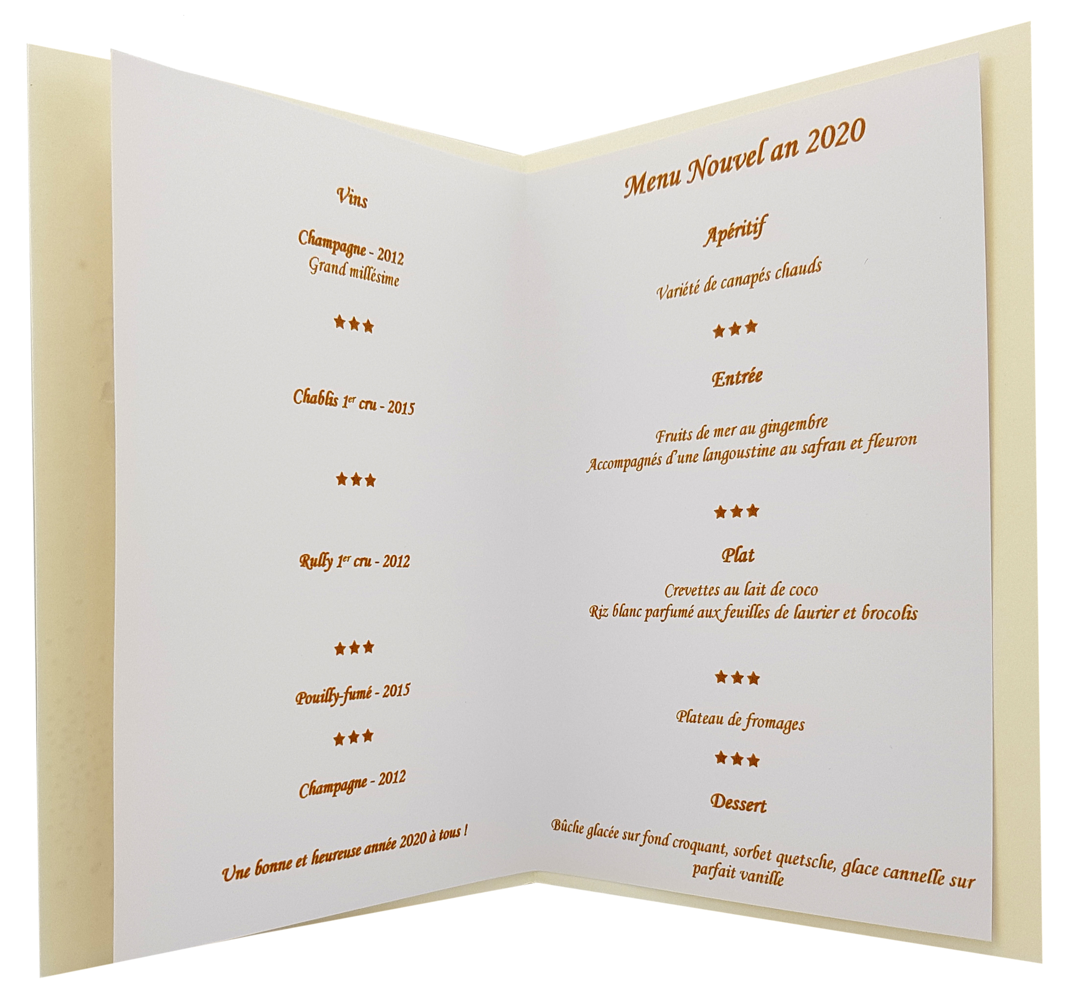 Carte de menu saint Sylvestre Réf. 196 b