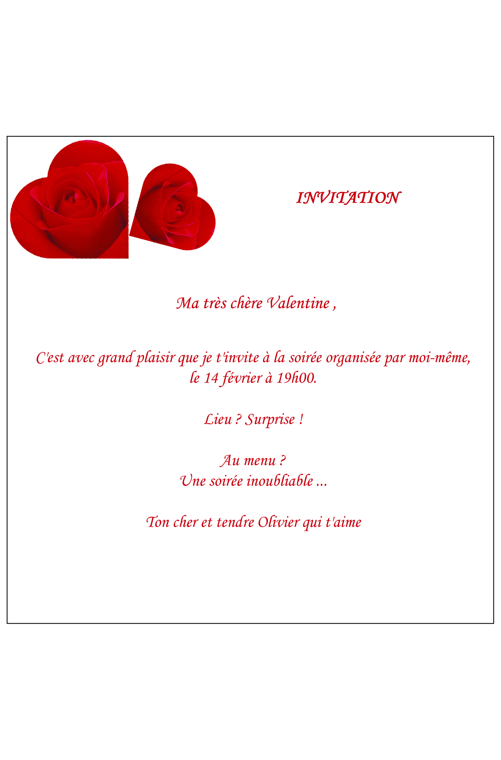 Carte d\'invitation Saint-Valentin. Réf. 199