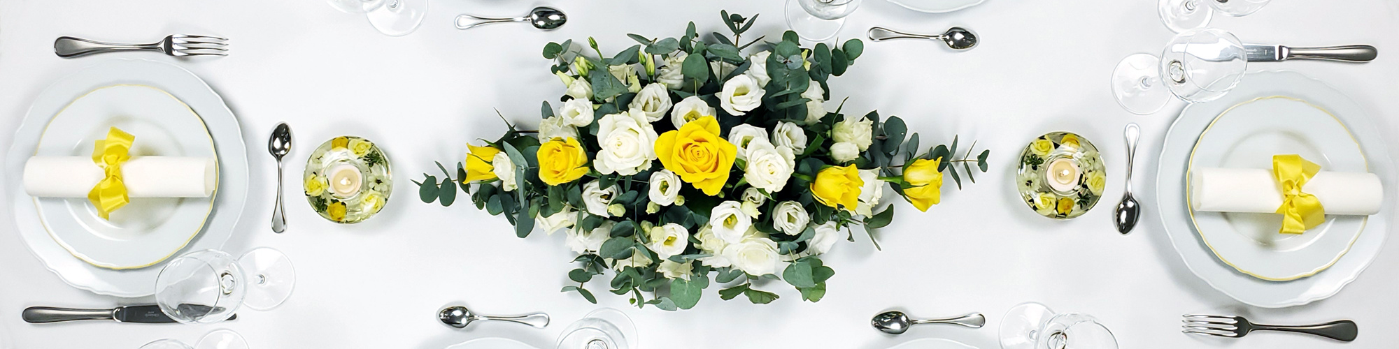 Déco de table en jaune et blanc