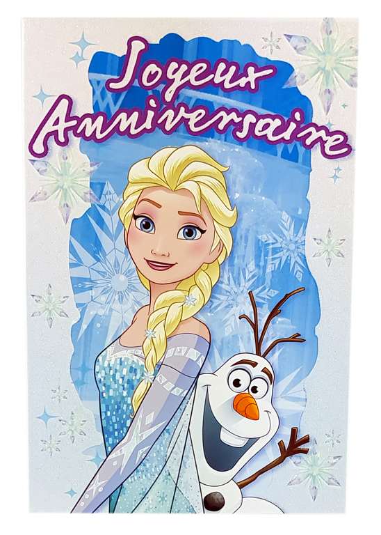 Carte Disney Joyeux anniversaire Reine des neiges-Elsa, Olaf, Anna,  Christophe et Sven. Réf. 99