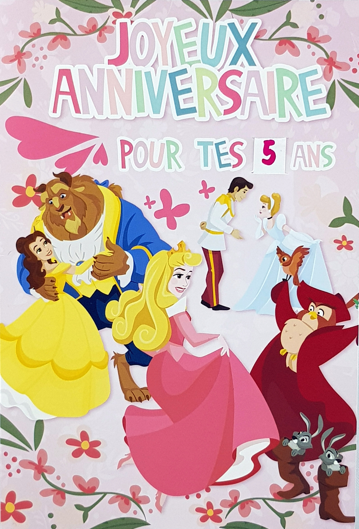 Carte joyeux anniversaire princesses Disney. Réf. 113