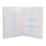 Carte menu couverts bleus ouverte VF1 blanchi