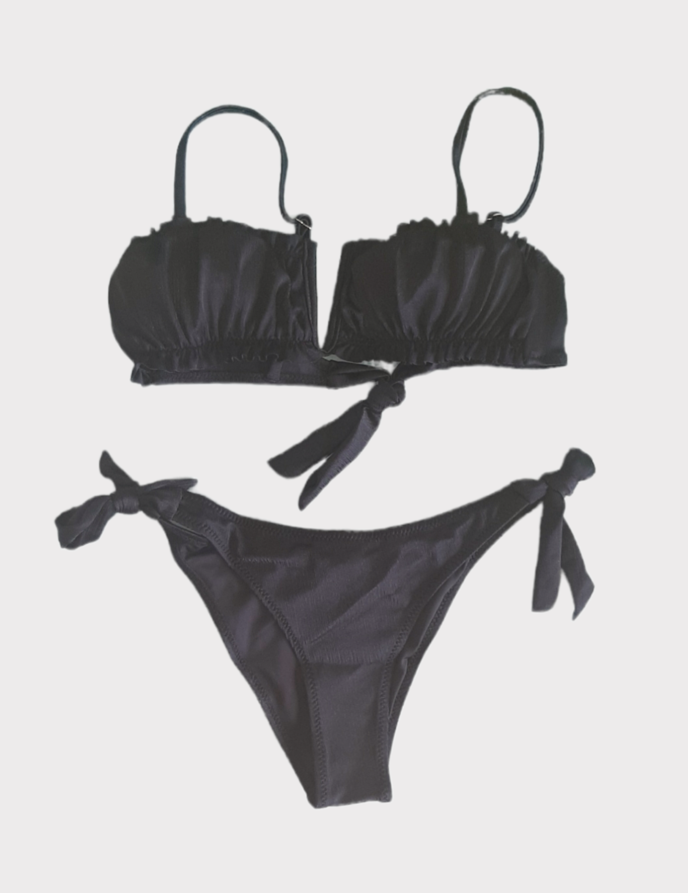 Bikini bandeau plissé satiné noir