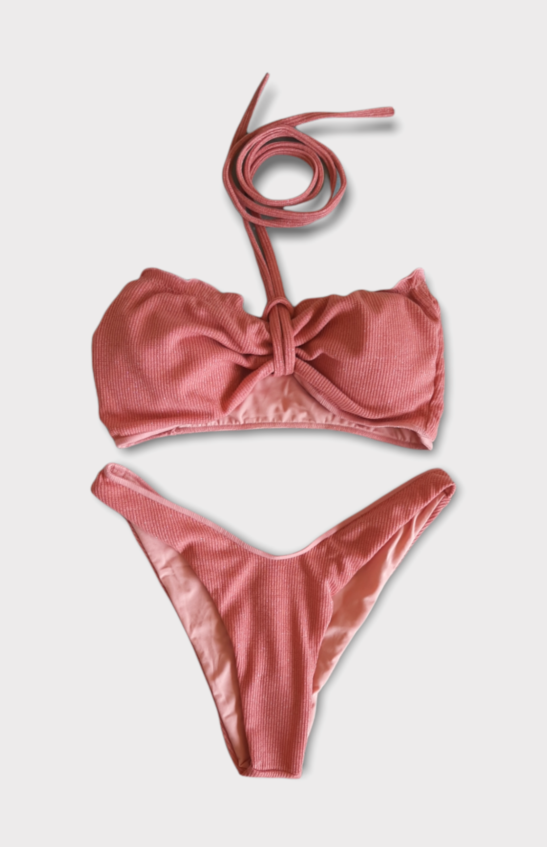 Bikini bandeau scintillant tanga rose