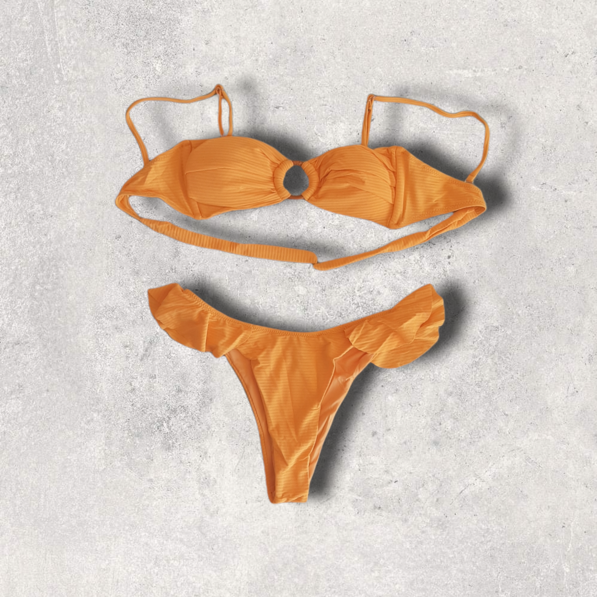 Bikini bandeau tanga volant orange