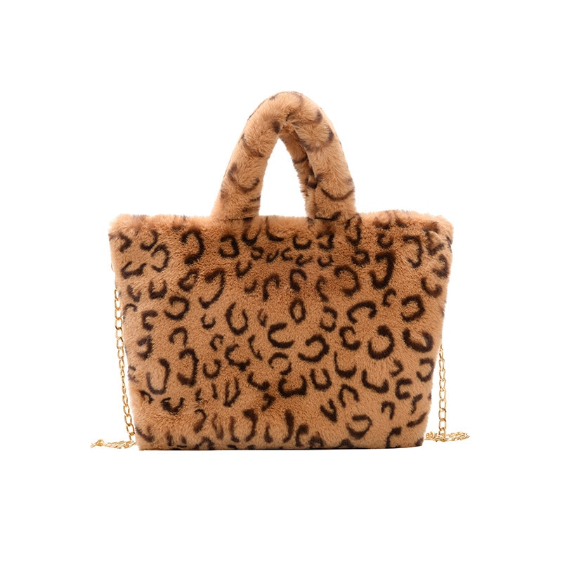 Sac à bandoulière femme léopard - Sac femme grande chaîne en peluche