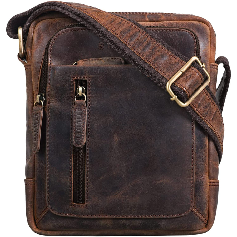 Sac à Bandoulière Homme Rétro Sacoche Homme en Cuir Véritable Sac à Main  Homme Vintage 