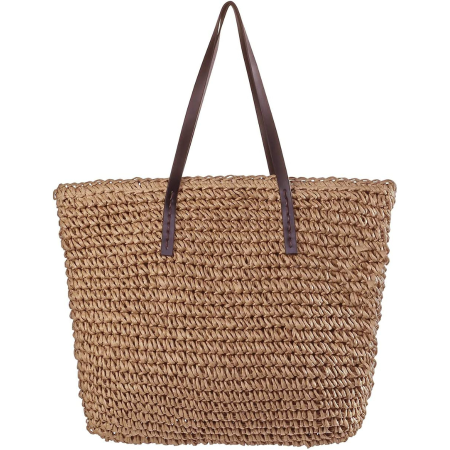 Sac de plage en paille tissé à la main pour femme, fourre-tout à bandoulière de grande capacité