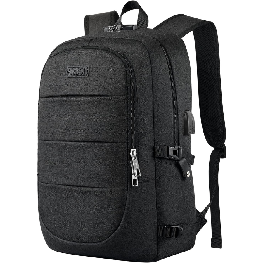 AMBOR Sac à Dos 17.3 – Imperméable avec Port USB – Noir